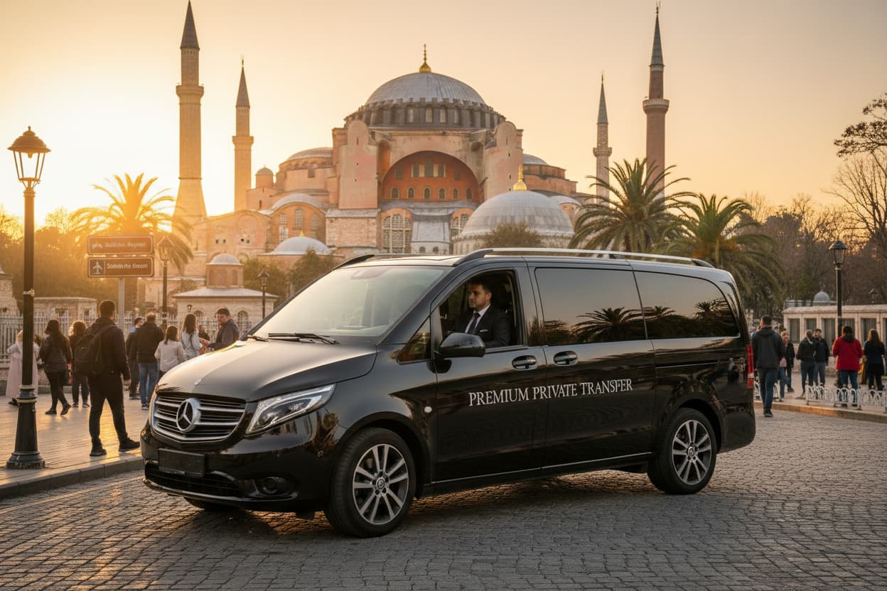 TTT Transfer – Trustable Turkish Transfer Mercedes Vito private transfer from Istanbul Old Town Sultanahmet to Sabiha Gökçen Airport with Hagia Sophia and Blue Mosque
