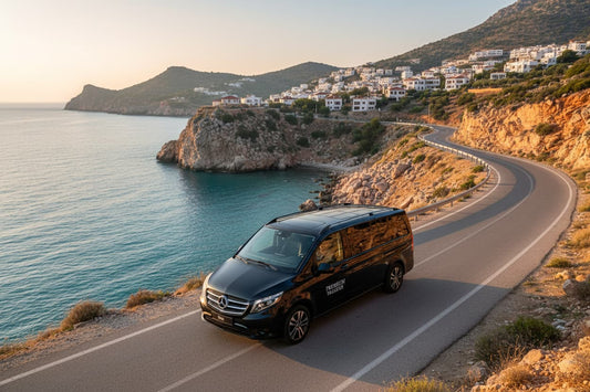 TTT Transfer – Trustable Turkish Transfer Mercedes Vito private transfer from Kaş and Kalkan to Antalya Airport along scenic Mediterranean coastal road
